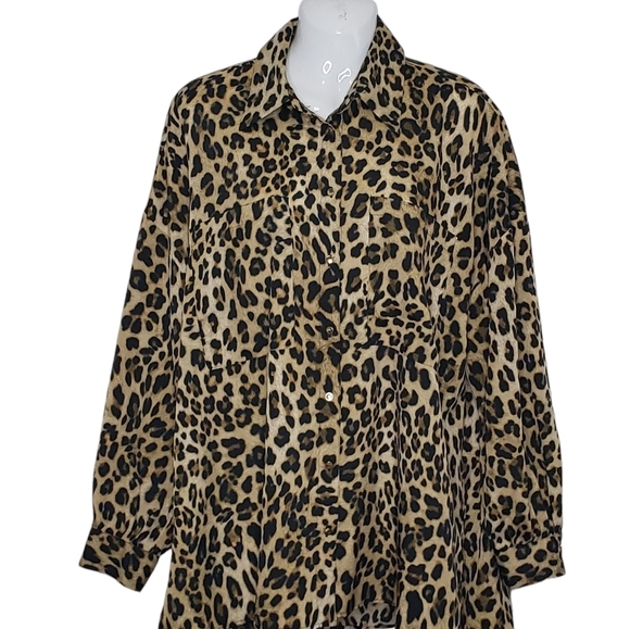Zara Leopard Print Long Sleeve Blouse Size Medium Classic Trendy - Picture 1 of 16